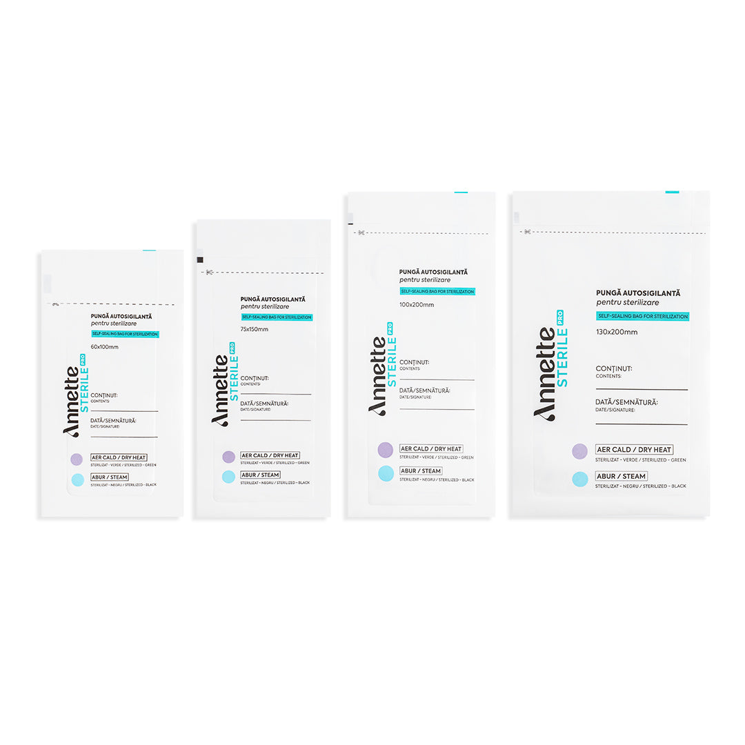 Pungi Sterilizare Pupinel si Autoclav Autosigilante din Hartie 100x200mm - set 100 buc Annette Sterile Pro PSA-01-100/200