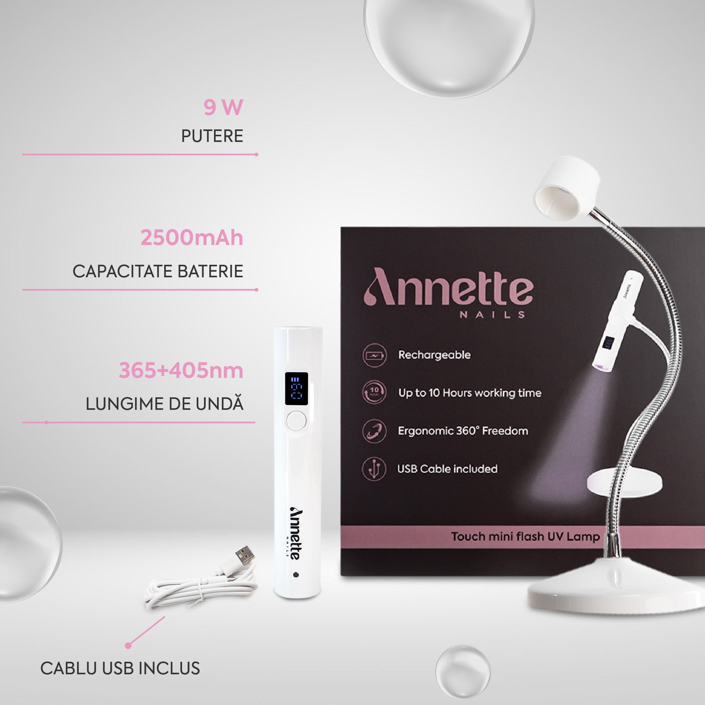 Lampa UV Mini Annette Nails cu Suport Detasabil, 9W