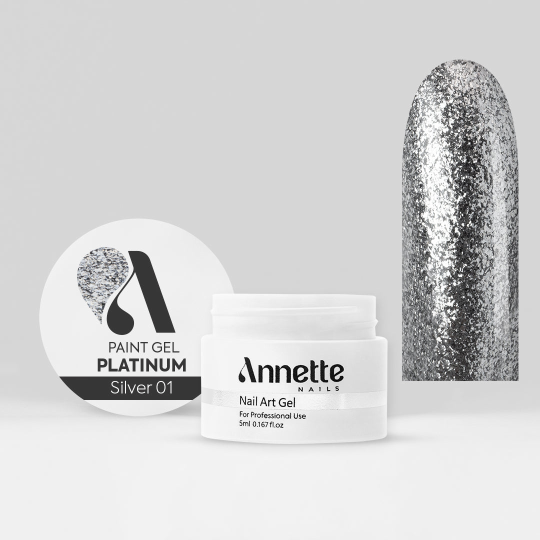 Paint Gel Platinum Silver 01 Wipe - 5ml Annette Nails GPP-01