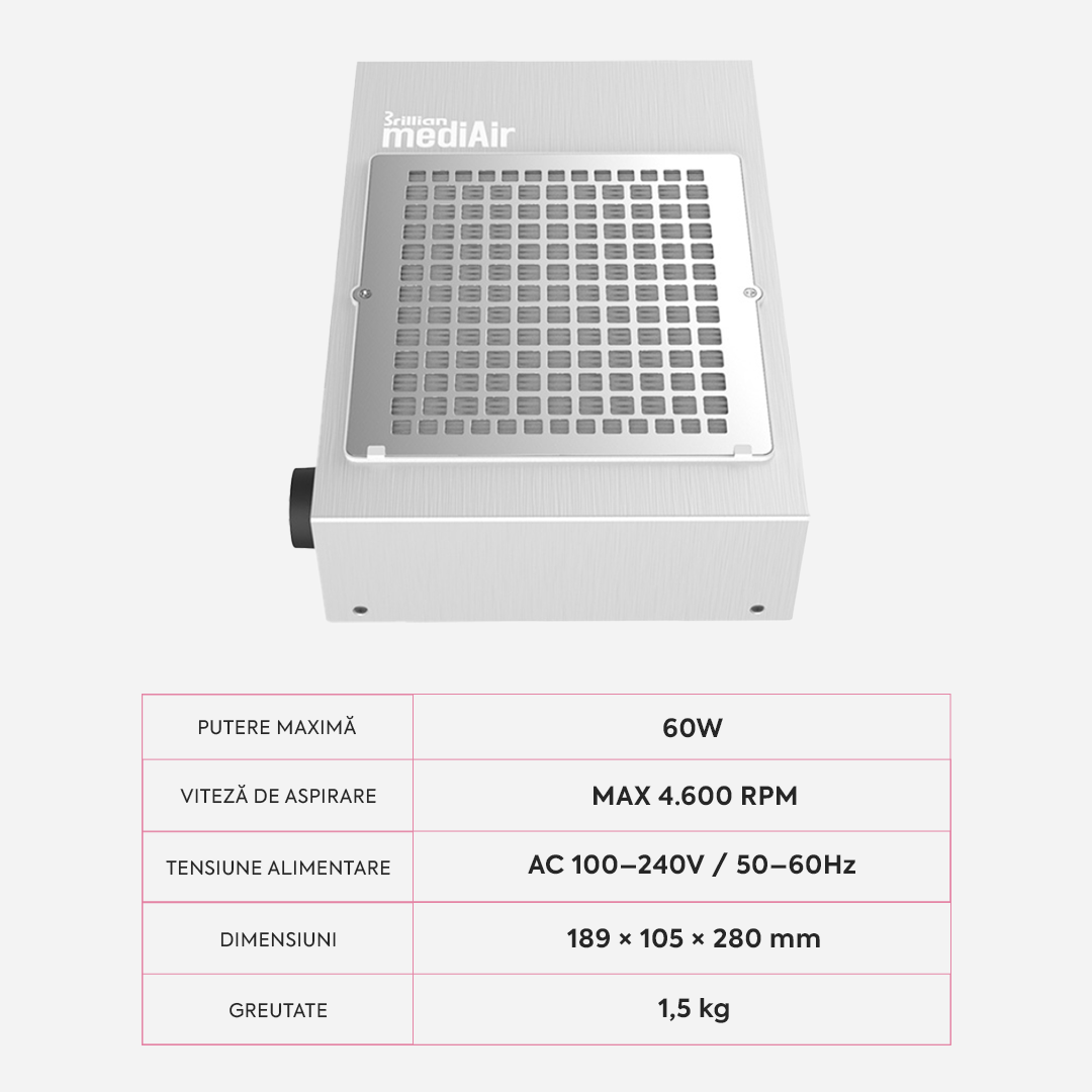 Aspirator Unghii Manichiura Brillian MediAir Saeshin 60W 4600RPM – Silver